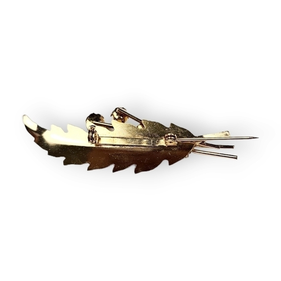 Vintage Orange Moonglow Lucite Brooch Leaf Berries Gold Plated Harvest 2.75" - Picture 6 of 7